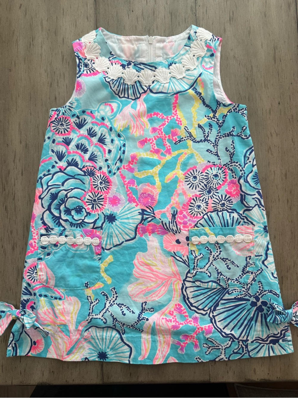 Girls Sleeveless Aqua Floral Print Shift Dress